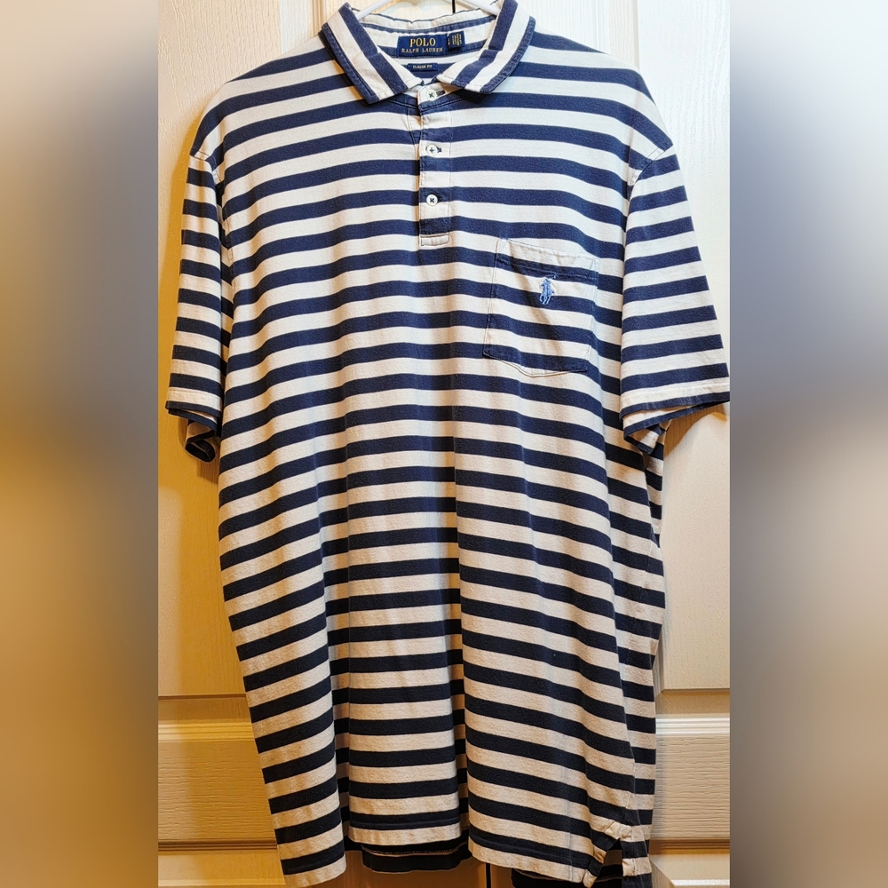 Polo by Ralph Lauren Blue and White Striped Men's XL Shirt
